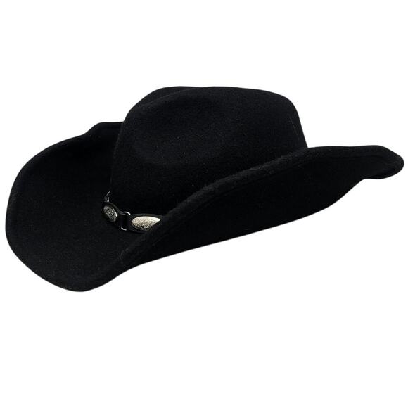 Scala Wool Felt Black Cowboy Hat Concho Western Rodeo Ranch Goth One Size - Picture 1 of 6